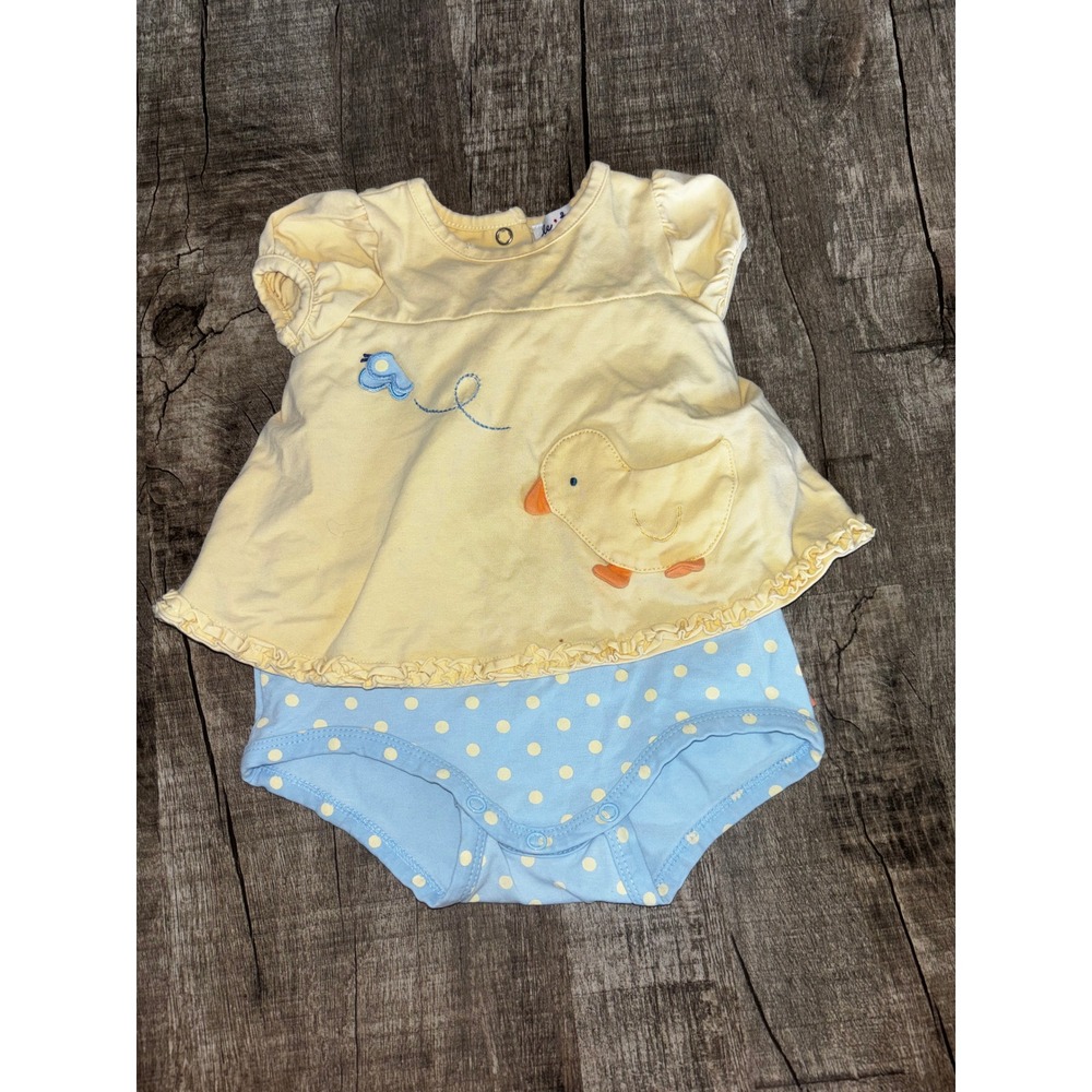 Le Top Baby Girl Yellow Duck Polka Dot Ruffle Romper Bodysuit 3M